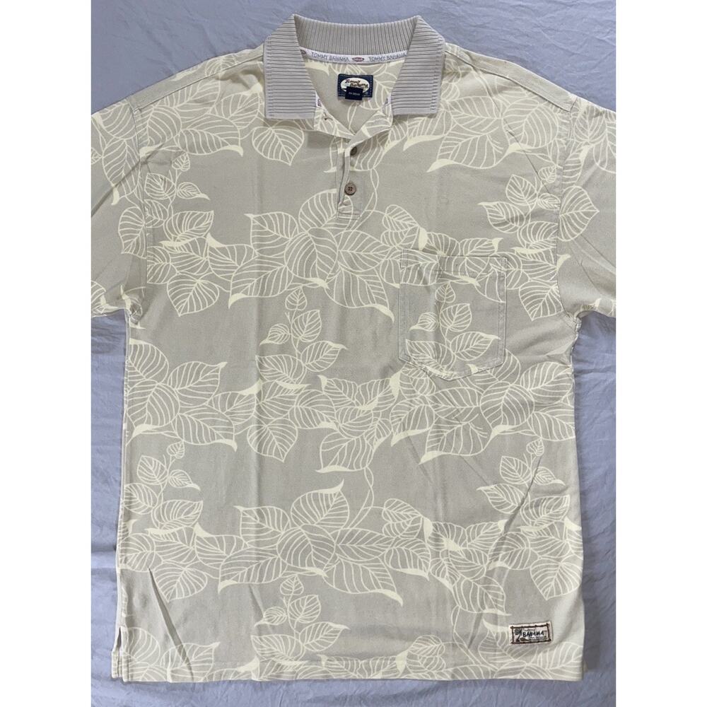 Tommy Bahama Vintage Pique Cotton Polo Shirt. Pocket. Yellow Floral, Men's L EUC